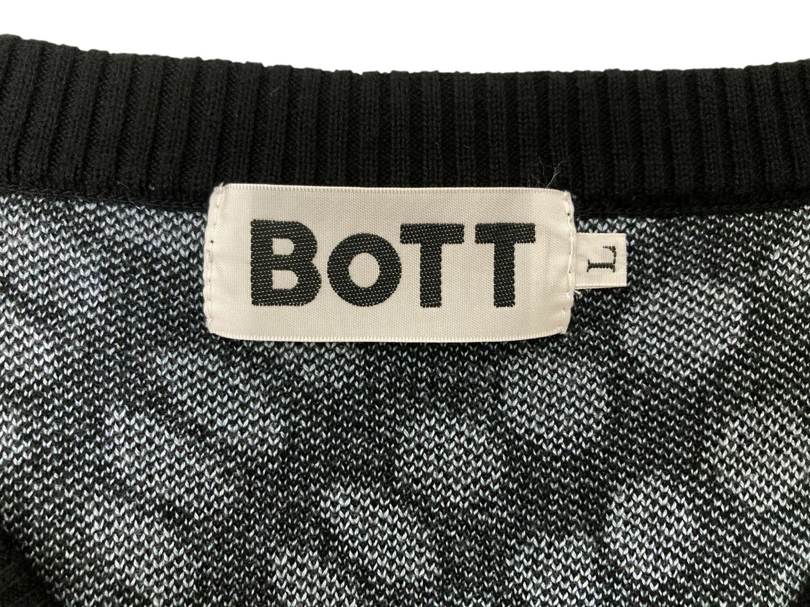 BoTT ボット Knit vest ニットベスト ソーダ総柄 L ブラック×ホワイト メンズ 028 スポーツミックス ベスト 