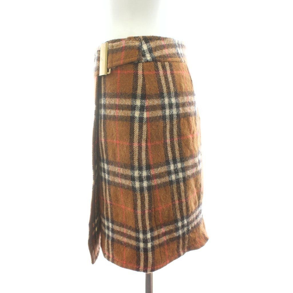バーバリーブルーレーベル BLUE LABEL ラップスカート 巻きスカート ミニ ノバチェック ウール 38 茶 ブラウン FXF 66-703 |KU
