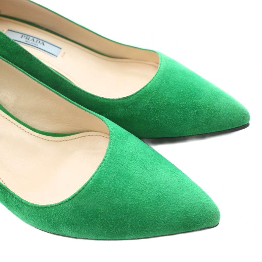 プラダ PRADA パンプス ポインテッドトゥ スエード 34.5 緑 グリーン