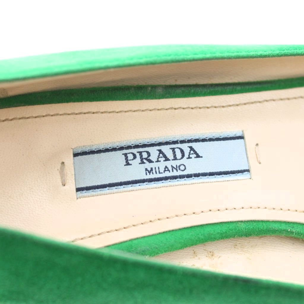 プラダ PRADA パンプス ポインテッドトゥ スエード 34.5 緑 グリーン