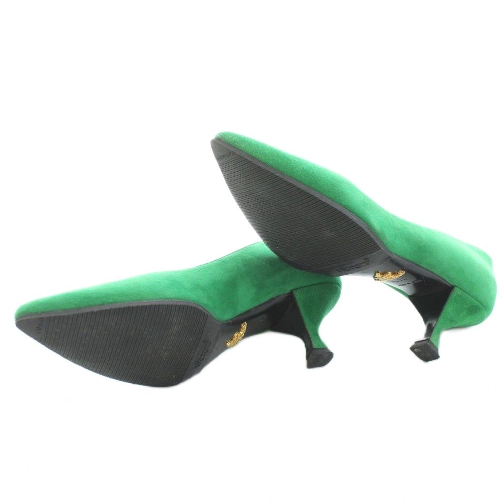 プラダ PRADA パンプス ポインテッドトゥ スエード 34.5 緑 グリーン
