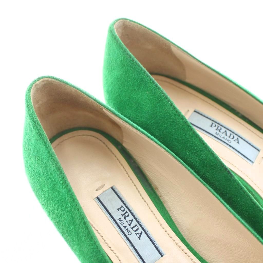 プラダ PRADA パンプス ポインテッドトゥ スエード 34.5 緑 グリーン