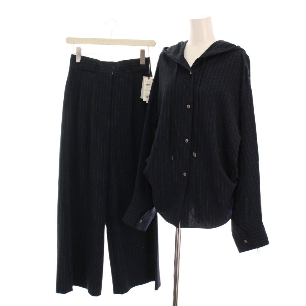 ダイアグラム グレースコンチネンタル Diagram GRACE 25 AW セットアップ 上下 ドルマンフ－ディシャツ タックワイドパンツ ストライプ 36 34 ネイビー 青 |YM