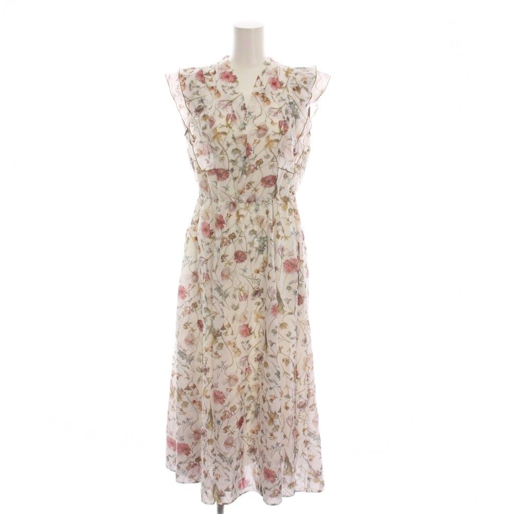 アナイ ANAYI 24 AW ボタニカルローンプリントラッフル袖 ワンピース ロング 花柄 36 白 ホワイト 102427-14-010-41-360 YM