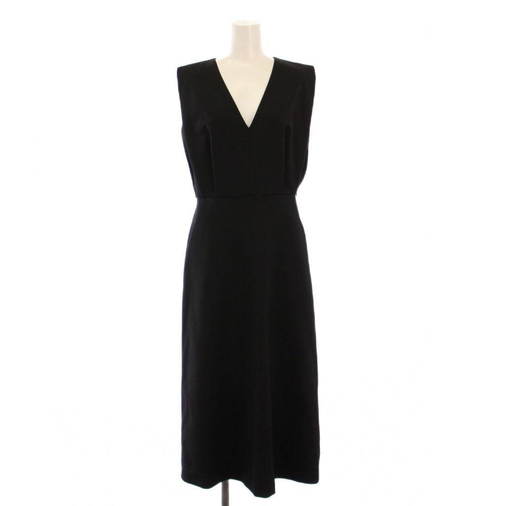 セオリーリュクス theory luxe FROST STRETCH TALINN フロストストレッチトーキング フ ワンピース マキシ ロング ノースリーブ Vネック ストレッチ 無地 38 黒 ブラック |BB