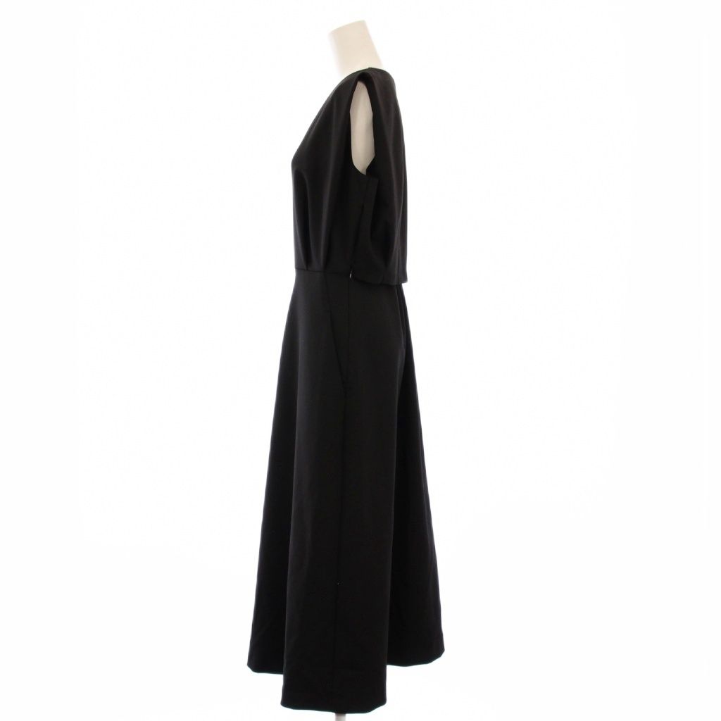 セオリーリュクス theory luxe FROST STRETCH TALINN フロストストレッチトーキング フ ワンピース マキシ ロング ノースリーブ Vネック ストレッチ 無地 38 黒 ブラック |BB