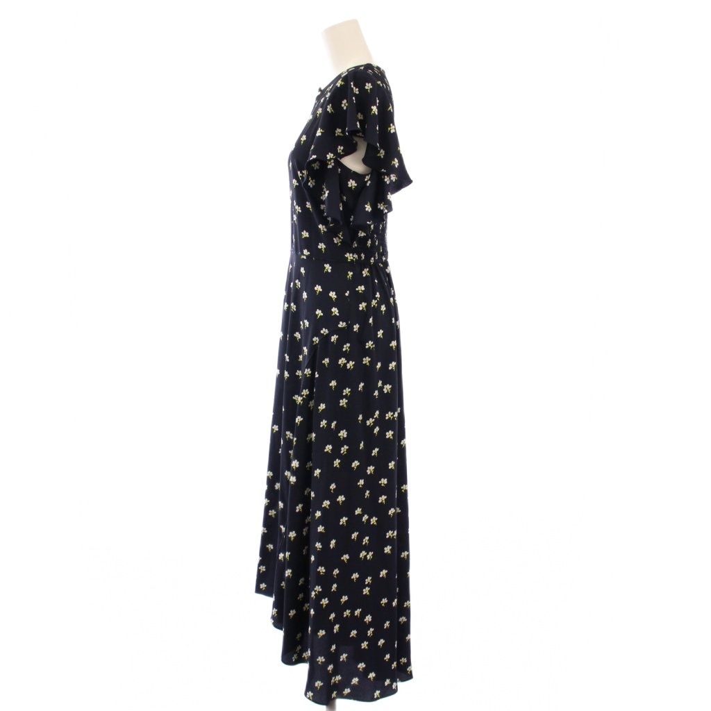 ケイトスペード KATE SPADE Daisy Toss Flutter Sleeve Dress デイジートスフラッタースリーブワンピース フ マキシ ロング 半袖 クルーネック 花柄 フリル 4 黒 ブラック タグ付き |BB