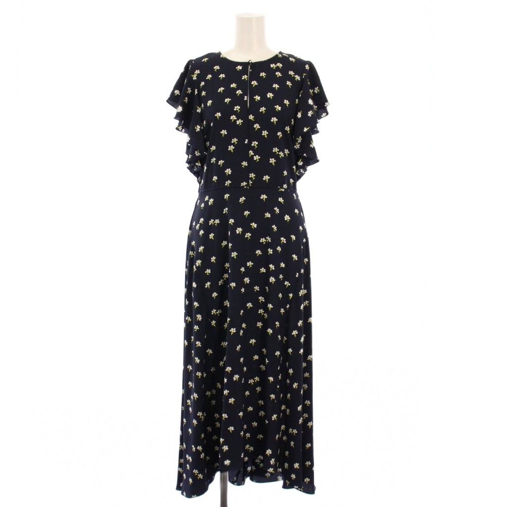 ケイトスペード KATE SPADE Daisy Toss Flutter Sleeve Dress デイジートスフラッタースリーブワンピース フ マキシ ロング 半袖 クルーネック 花柄 フリル 4 黒 ブラック BB