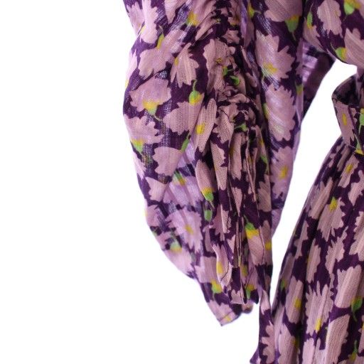 ケイトスペード KATE SPADE フ ワンピース マキシ ロング 七分袖 クルーネック ウエストゴム 花柄 ベルト M 紫 パープル タグ付き |BB