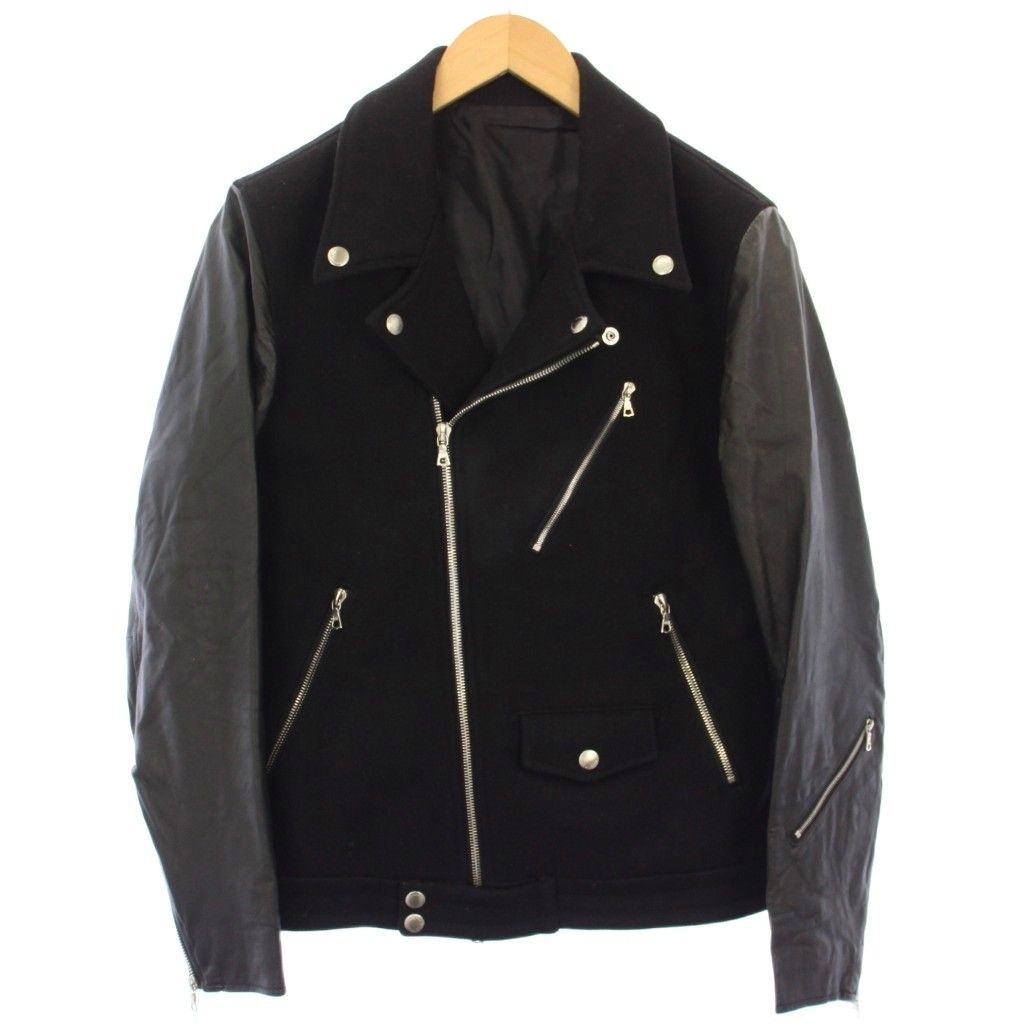 【中古】ユニフォームエクスペリメント 13AW ファブリックミックス ライダースブルゾン ジャケット 1 黒 メンズ ユニフォームエクスペリメント uniform experiment 13AW ファブリック