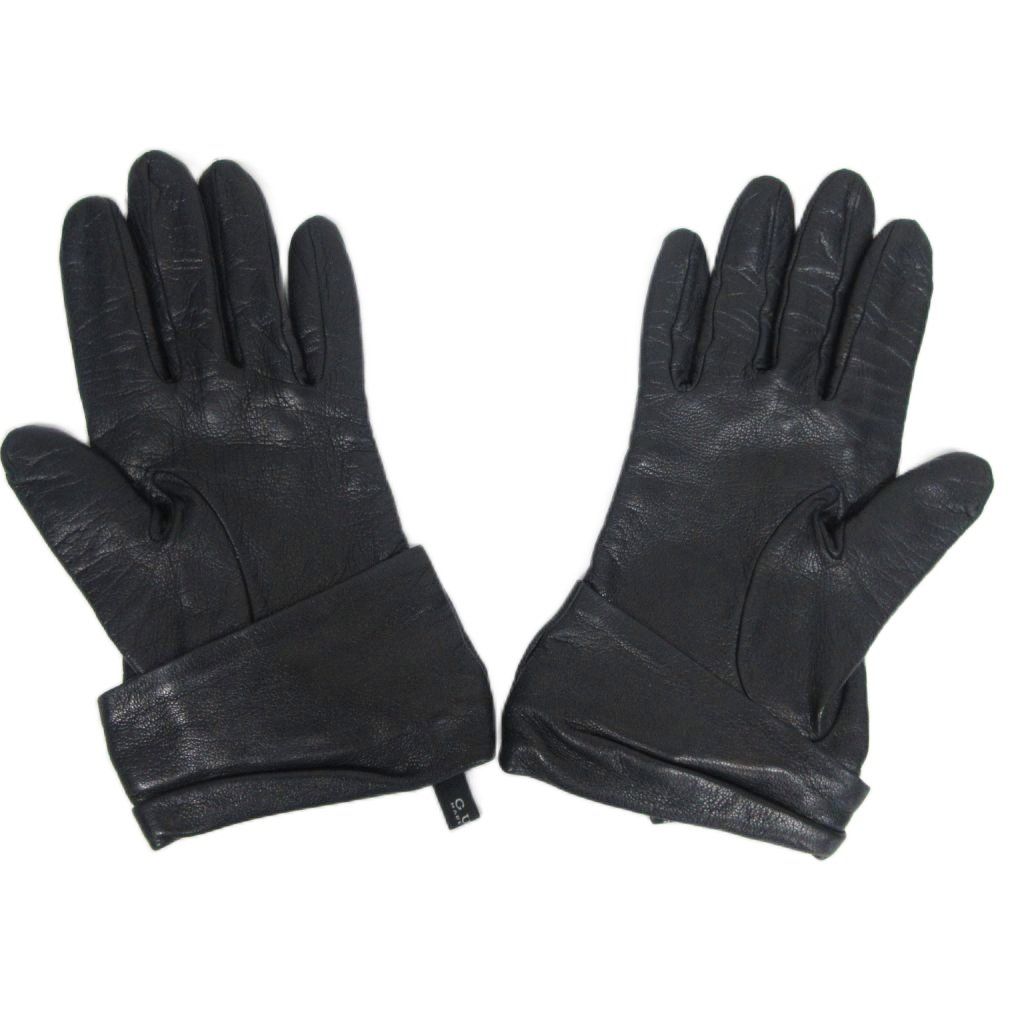 グッチ GUCCI カウレザー グローブ 手袋 ハートチャーム リボン GG 牛革 シルク裏地 ゴールド金具 7 黒 ブラック 245919 IBO 86