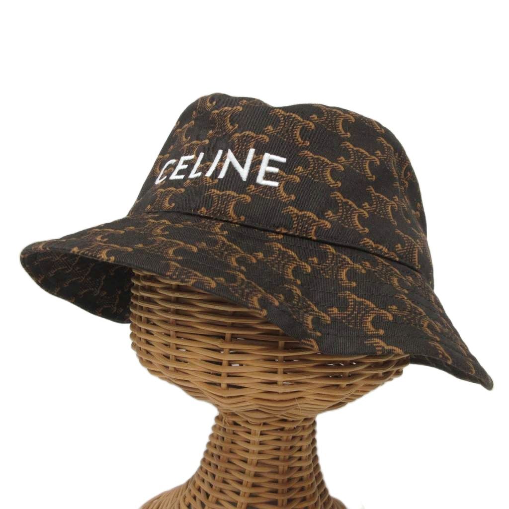 セリーヌ CELINE タグ付 21 AW BUCKET HAT トリオンフ バケットハット 刺繍ロゴ 帽子 茶 ブラウン MNK 3