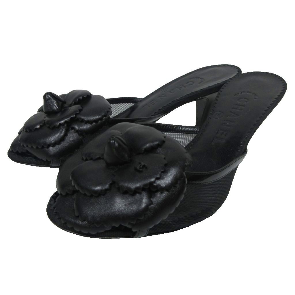 シャネル CHANEL カメリア サンダル ミュール ラムスキン ココマーク