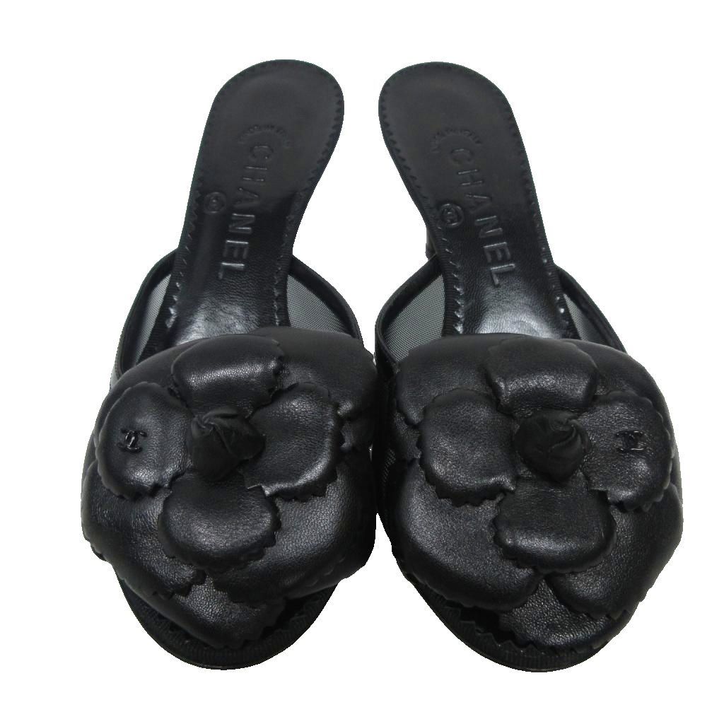 シャネル CHANEL カメリア サンダル ミュール ラムスキン ココマーク