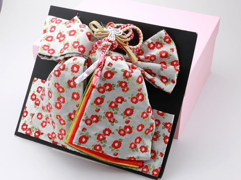 七五三 七歳用 結び帯 大寸 作り帯 単品 新品 白系 つばき da-252-18