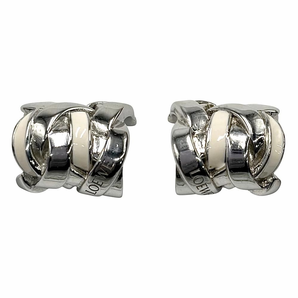ロエベ ピアス レディース ネスト フープピアス スモール アクセサリー Ag 925 LOEWE スターリングシルバー エナメル シルバー ホワイト 白 約9.0 g 品