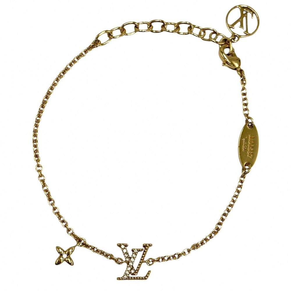 ルイヴィトン ブレスレット レディース モノグラムフラワー LV アイコニック アクセサリー アジャスター付き LOUIS VUITTON ラインストーン M 00587 ゴールド 約3.6 g 品