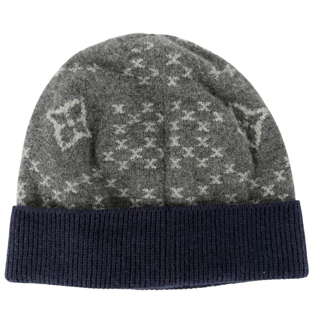 ルイヴィトン ニットキャップ メンズ ボネ･モノグラム フレークス ニット帽 帽子 ファッションアイテム LOUIS VUITTON M 76039 ウール グレー ネイビー 紺 秋 冬 品