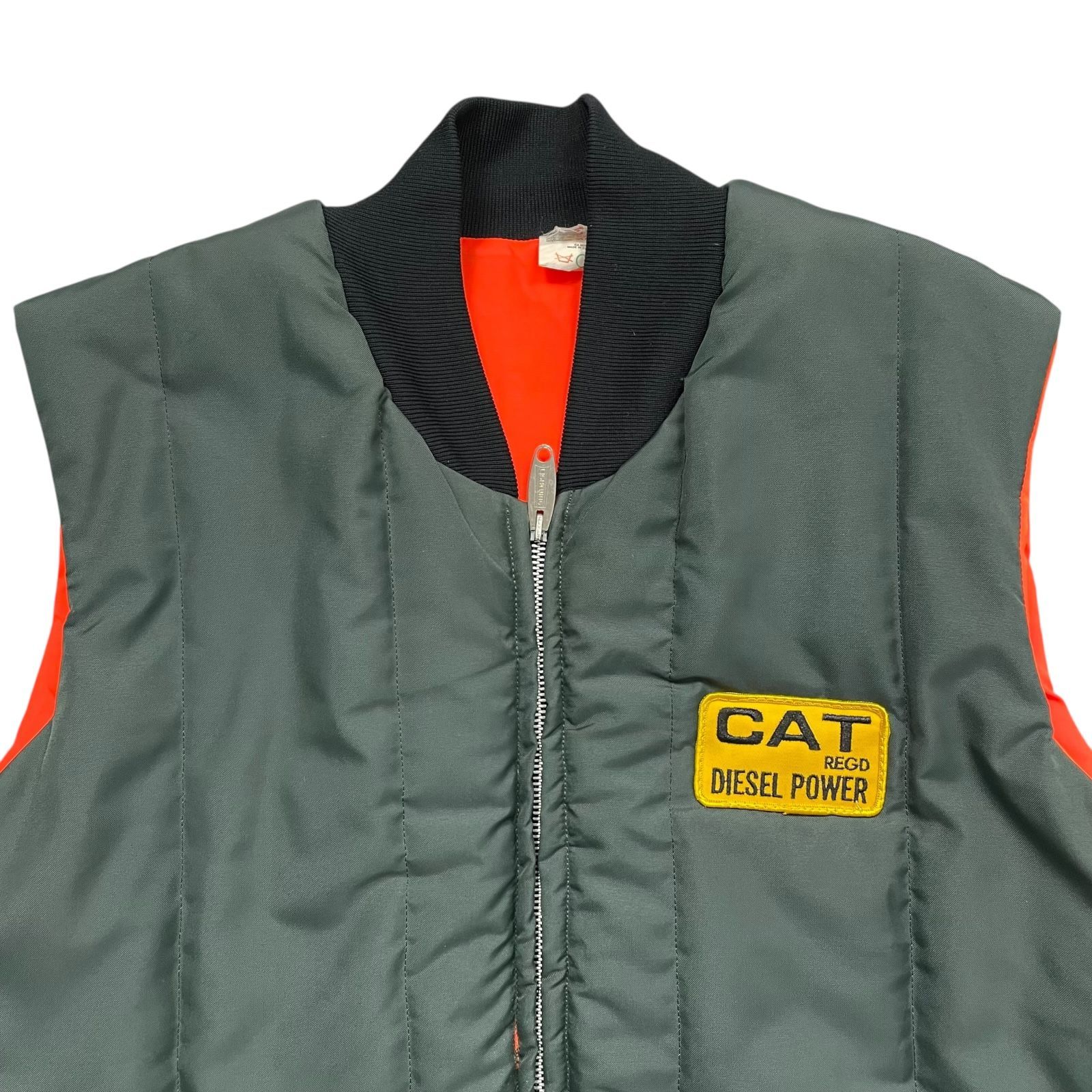 90s CAT キャタピラー リバーシブル ワーク ベスト 中綿入り オリーブ 