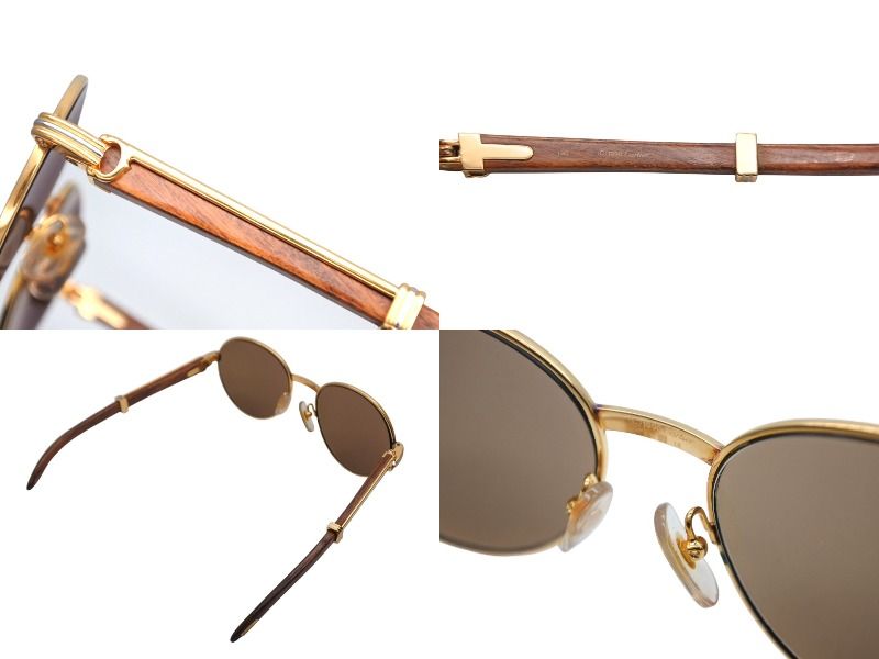 CARTIER カルティエ オーバル サングラス アイウェア サイズ52□18 130 トリニティ ウッドテンプル ゴールド GP 美品 中古 4b009836 CARTIER カルティエ オーバル サングラス アイウェア サイズ52□18 130