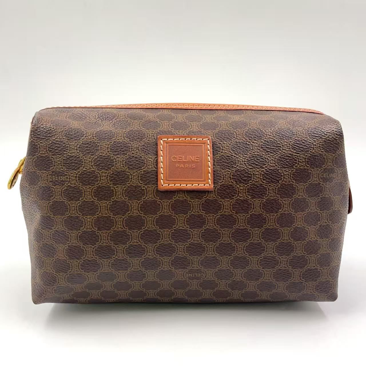 セリーヌ アクセサリーポーチ レザー×PVC マカダム柄 ブラウン CELINE マカダム柄 レザー×PVC ダークブラウン×ブラウン ポーチ