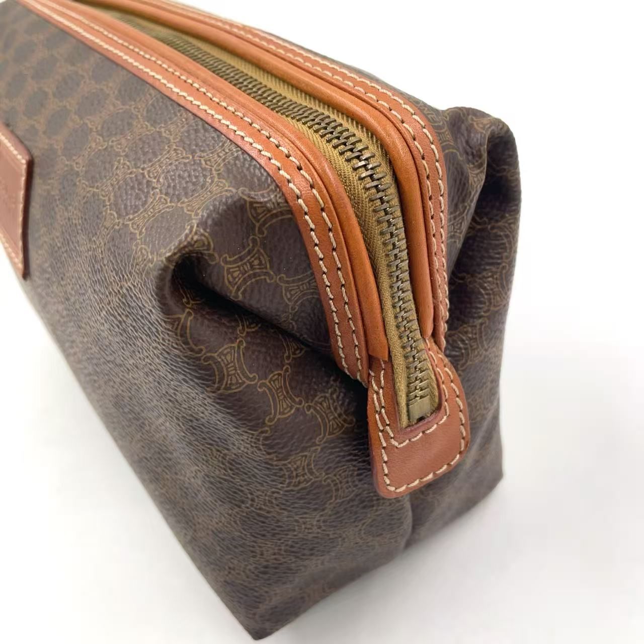 CELINE マカダム柄 レザー×PVC ダークブラウン×ブラウン ポーチ