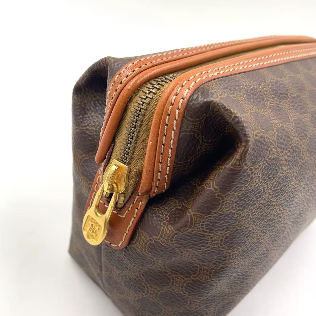 CELINE マカダム柄 レザー×PVC ダークブラウン×ブラウン ポーチ