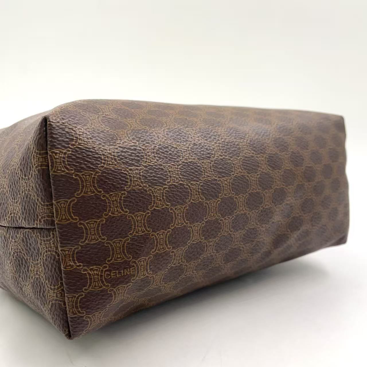 CELINE マカダム柄 レザー×PVC ダークブラウン×ブラウン ポーチ