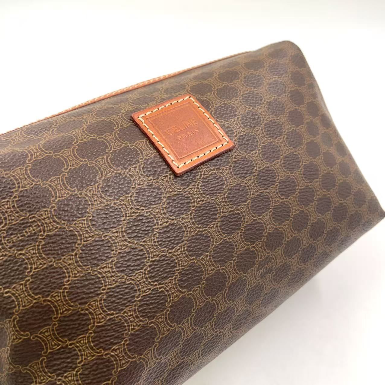 CELINE マカダム柄 レザー×PVC ダークブラウン×ブラウン ポーチ
