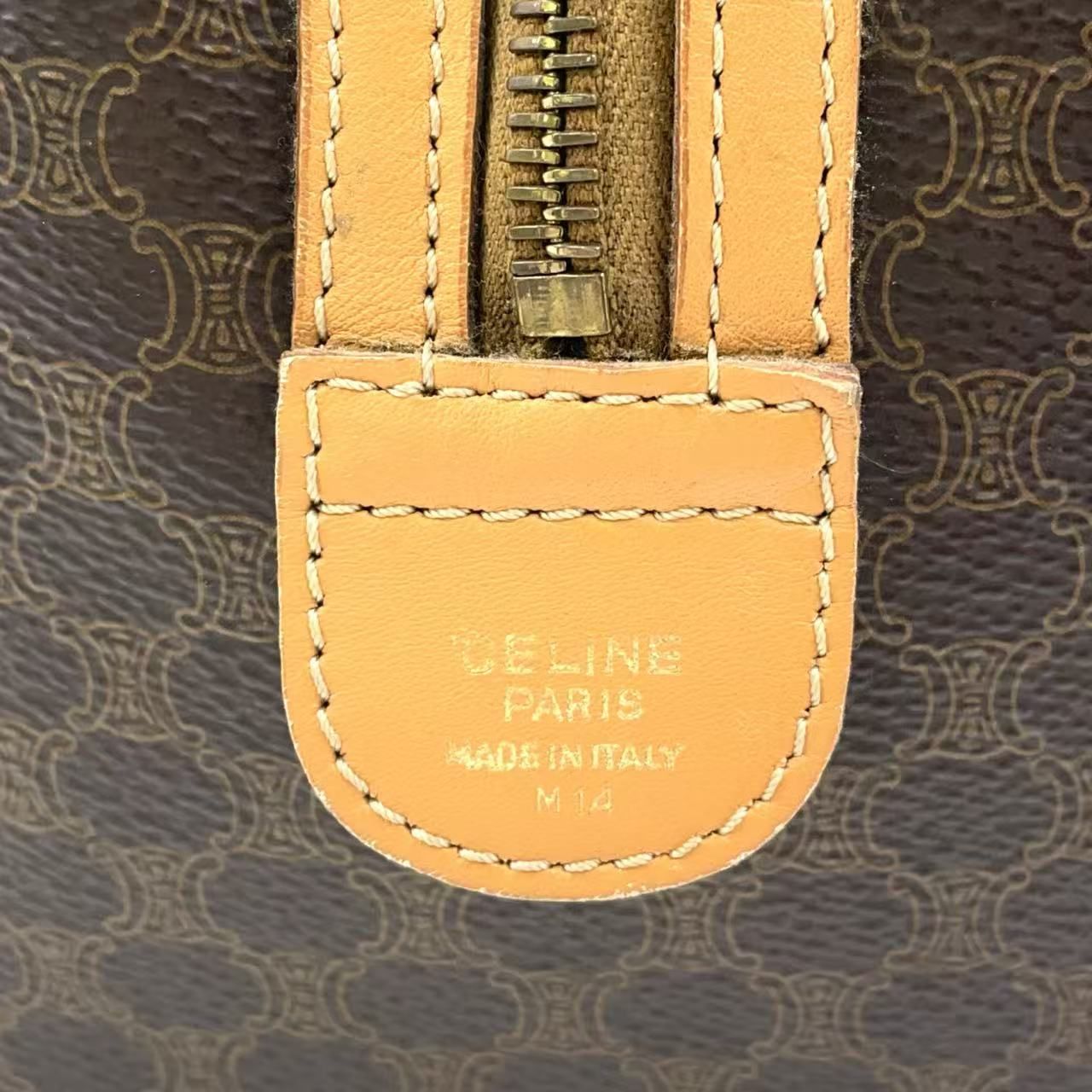 CELINE マカダム柄 ミニ レザー×PVC ブラウン×ライトブラウン ボストンバッグ ゴールド ボストンバッグ 旅行用バッグ バッグ レディース