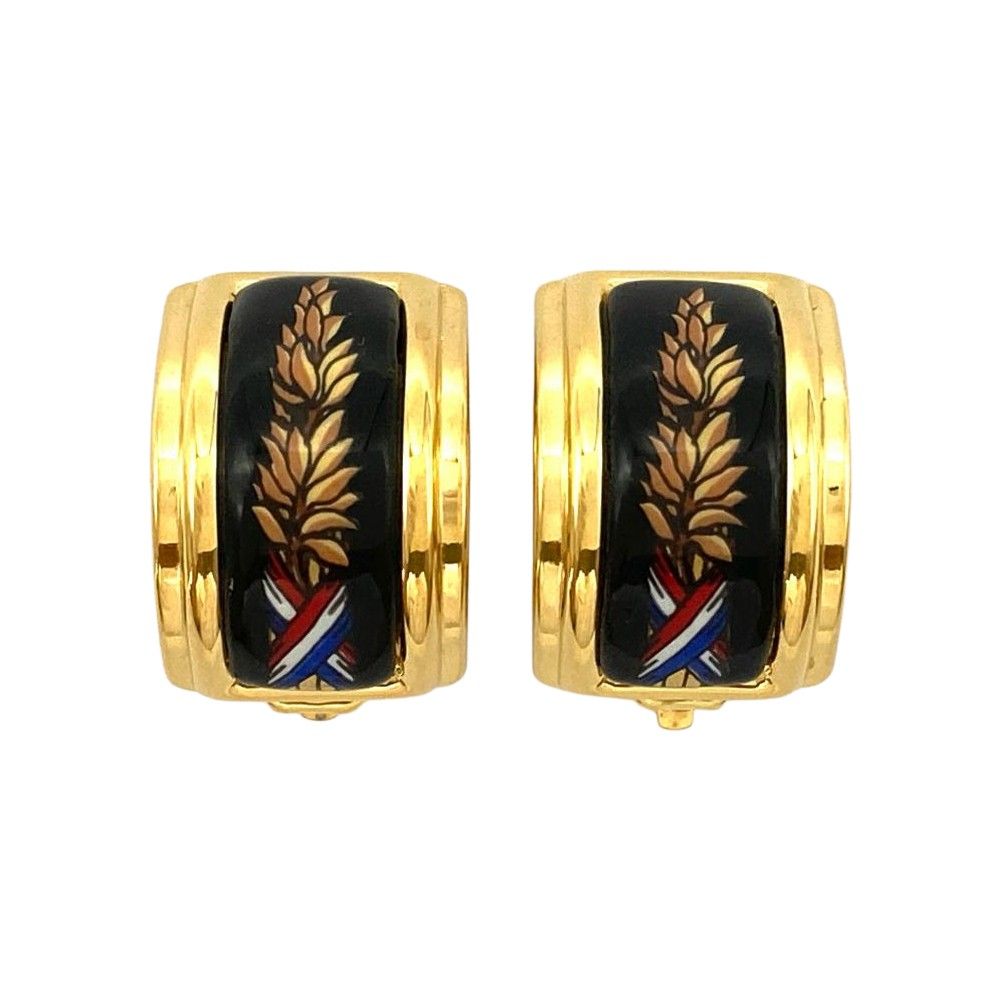 エルメス HERMES エマイユ イヤリング GP ゴールド 七宝 ブラック レディース【】