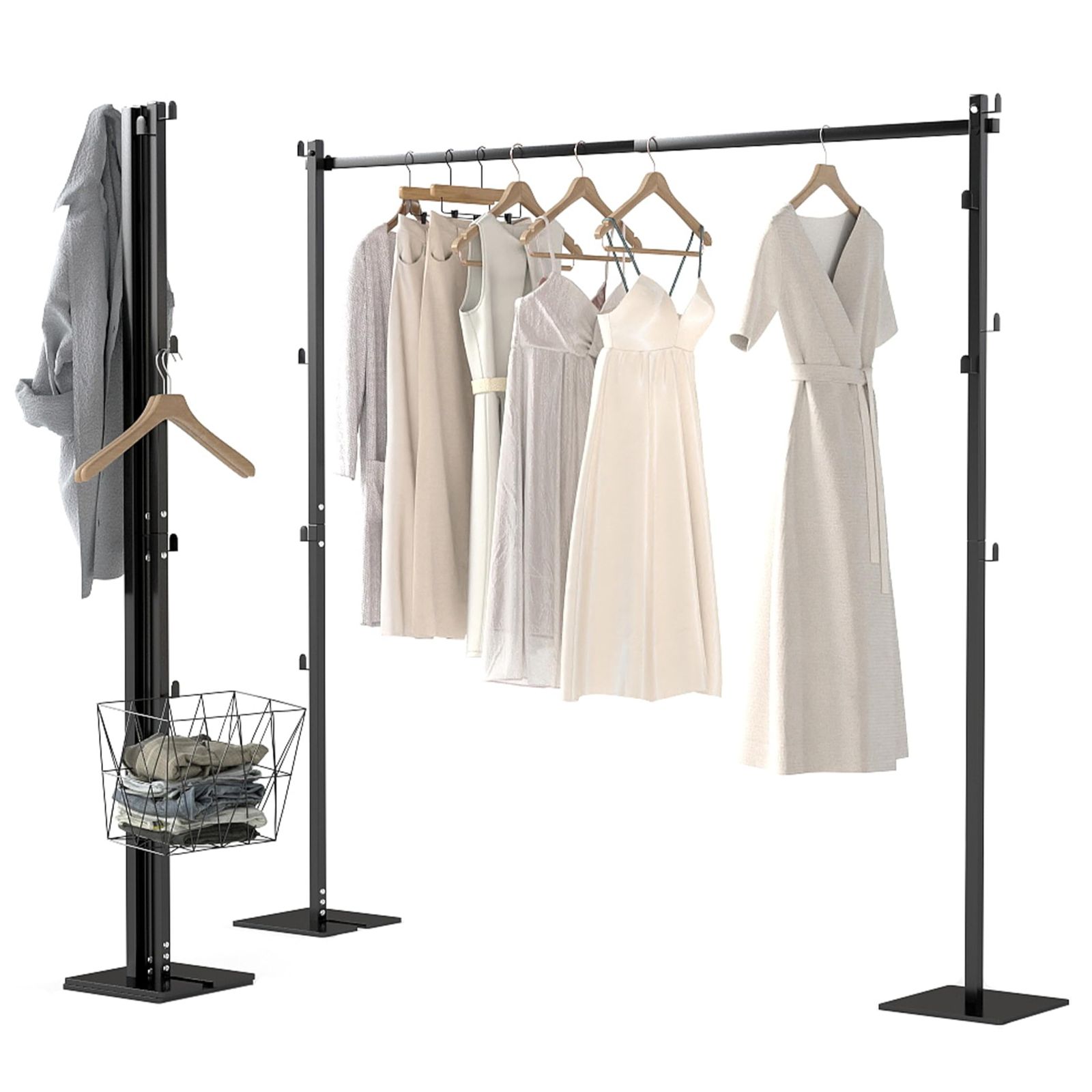 折り畳み 室内干し コンパクト収納 使用時 約W 95‐173 D 25 H 160 cm 組み立て簡単 ブラック 3 WAY 物干しスタンド