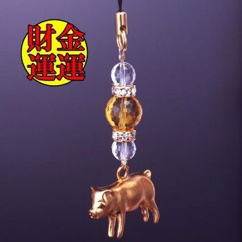 ハッピー豚の水晶ストラップ ハッピー 幸運カード付き