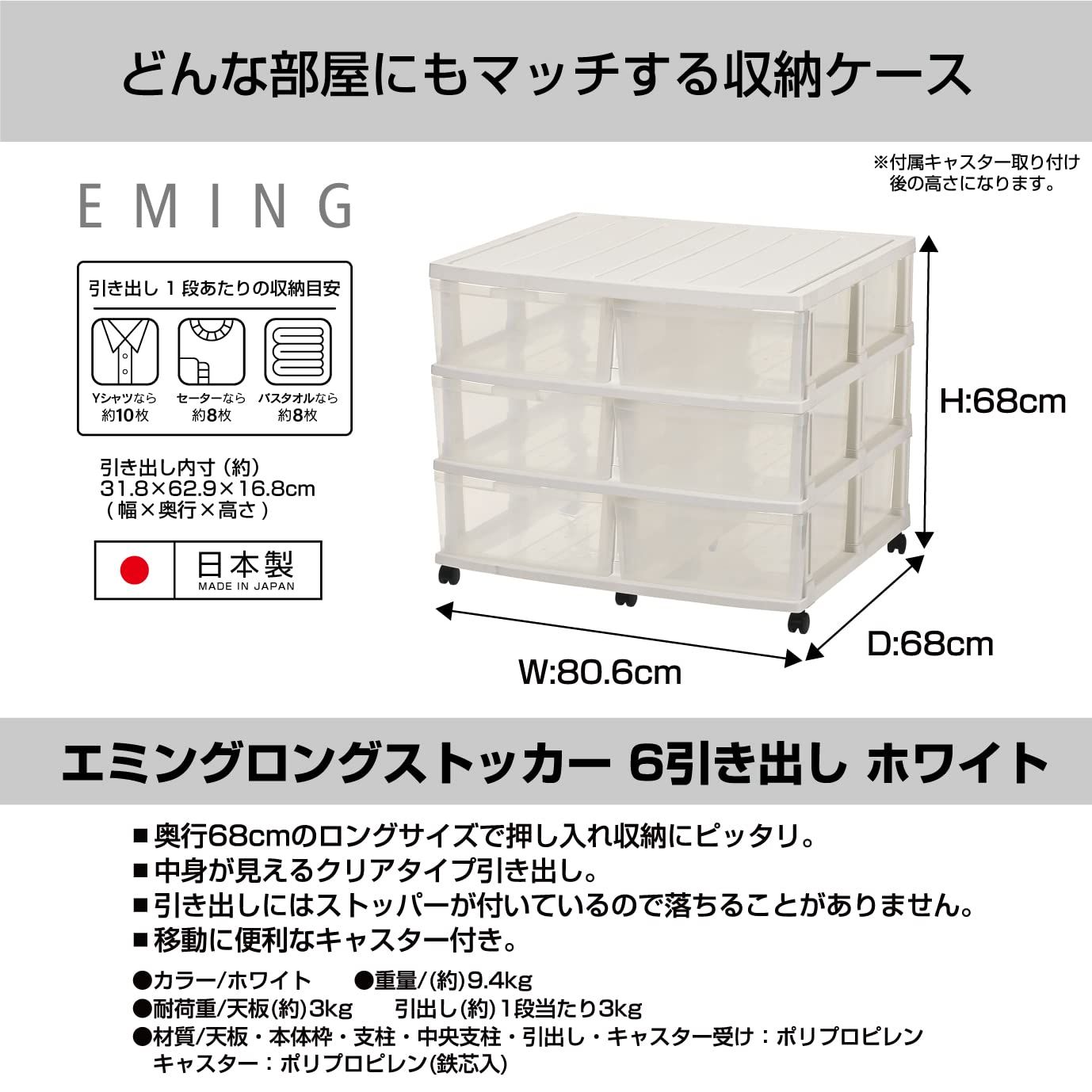 簡単組立 ホワイト 6引き出し エミングストッカー 収納ケース 幅80.6×奥行68×高さ68 cm Astage JEJアステージ JEJ