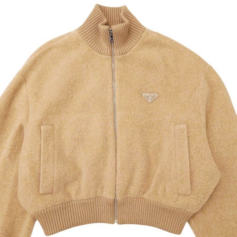 プラダ PRADA 美品 カシミヤ フリースジップジャケット ブルゾン 切替