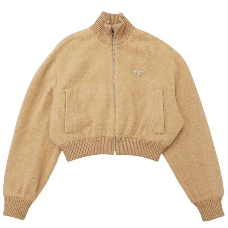 プラダ PRADA 美品 カシミヤ フリースジップジャケット ブルゾン 切替