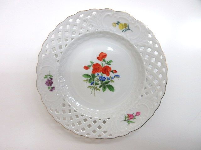 Meissenマイセン ２つ花 透かしプレート 15.5㎝ マイセン Meissen ベーシックフラワー 透かし プレート 15cm 金彩