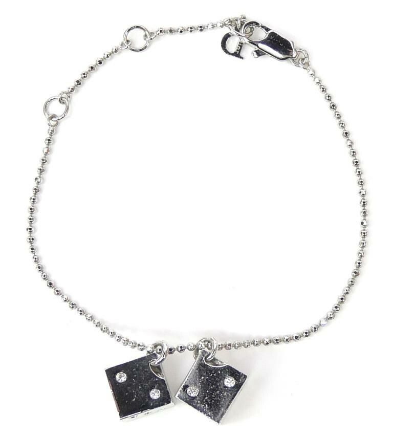C ディオール Christian Dior ブレスレット ダイス サイコロ ロゴ キューブ ラインストーン シルバー