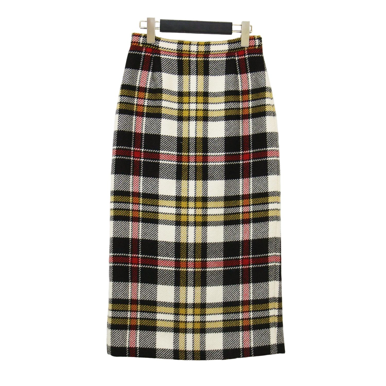 MIUMIU ミュウミュウ スカート サイズ 36 S | ウール チェック柄 ペンシルスカート タイト ミディ丈 総柄 スリット ホワイト系 レッド イエロー ブラック イタリア製 ボトムス レディース