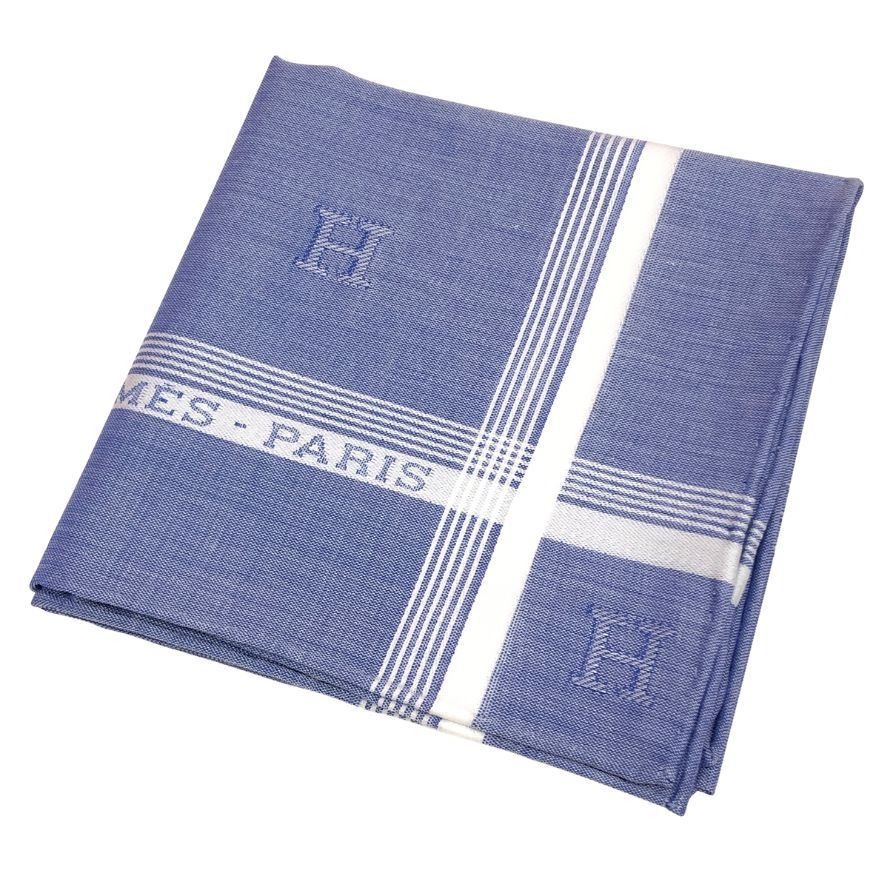 未使用　HERMES エルメス コットンハンカチ メンズ レディース ブルー系 エルメス ハンカチ コットン100% ブルー系 レディース【AFI19-2