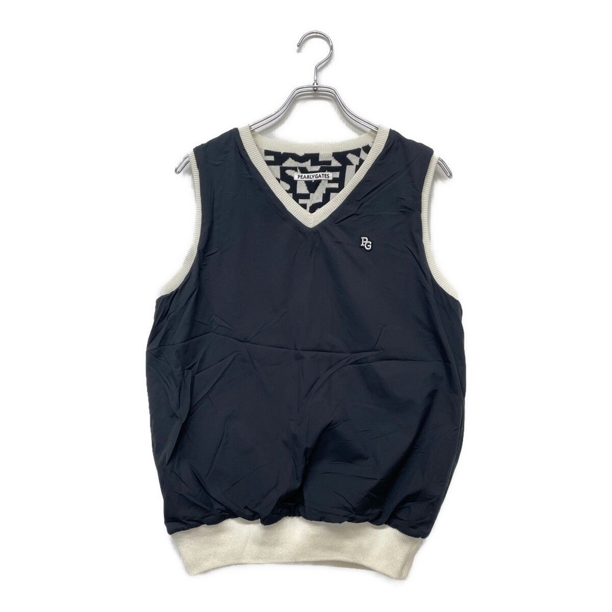 レディース パーリーゲイツ PEARLY GATES ベスト 2 L 白 濃紺 ホワイト ネイビー リバーシブル Vネック ニット