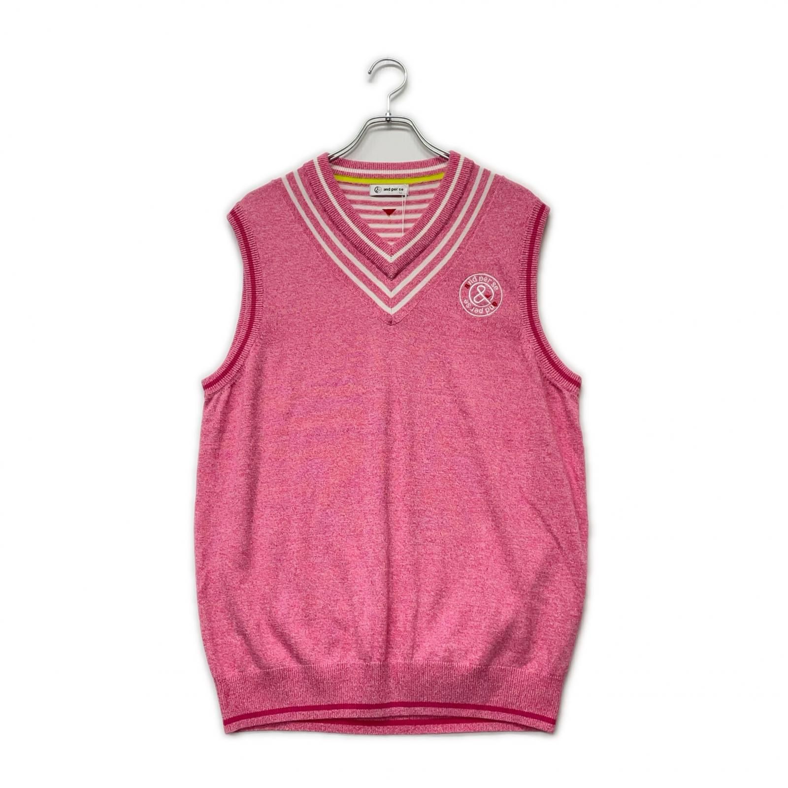 メンズ アンパスィ and per se ベスト LL ピンク Vネック ニット ボーダー