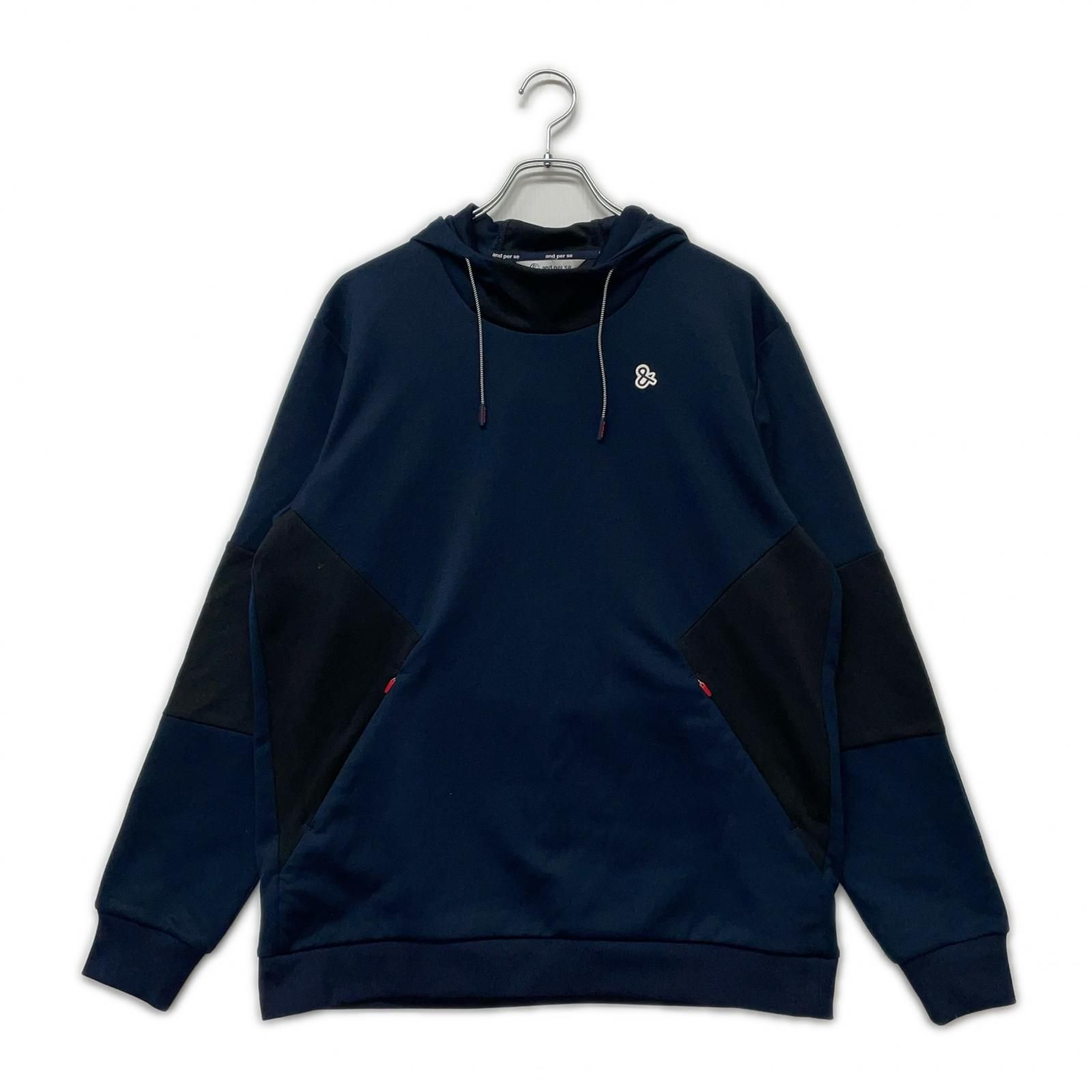 メンズ アンパスィ and per se パーカー LL 紺×黒 ネイビー プルオーバー バイカラー