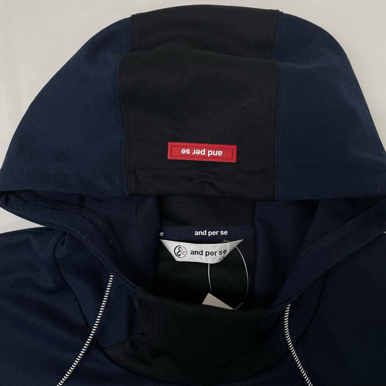 メンズ アンパスィ and per se パーカー LL 紺×黒 ネイビー プルオーバー バイ セーター トレーナー メンズウェア ゴルフ
