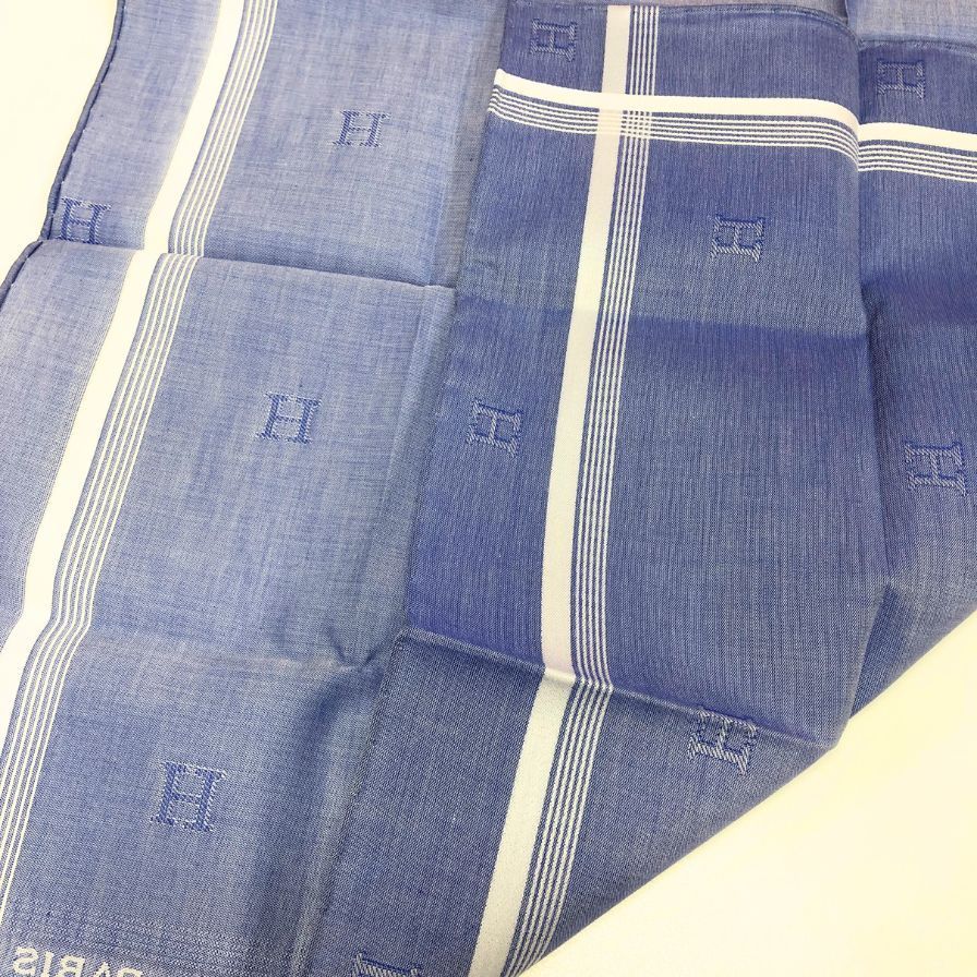  エルメス ハンカチ コットン ブルー系 レディース AFI 18 3 ハンカチ 小物