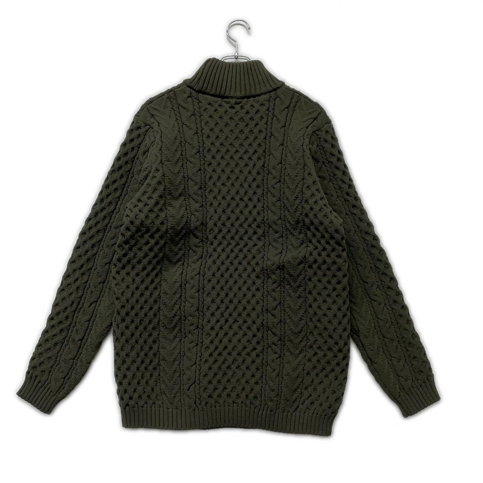 ♥品 メンズ ラッセルノ セーター 6 LL モスグリーン ハイネック ニット ケーブル編み ルチャ ロゴ刺しゅう