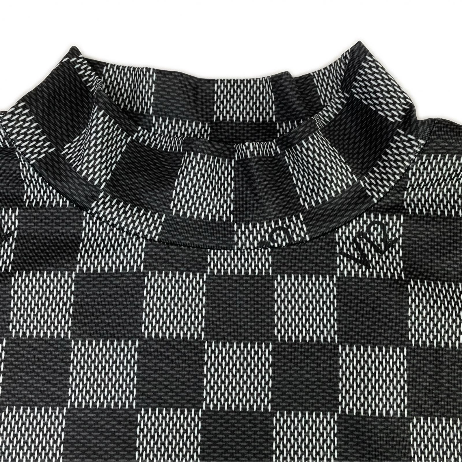 メンズ ヴィ トゥエルヴ V 12 長袖シャツ L 白×黒 モックネック チェック 総柄 ストレッチ パター スタンドバッグ
