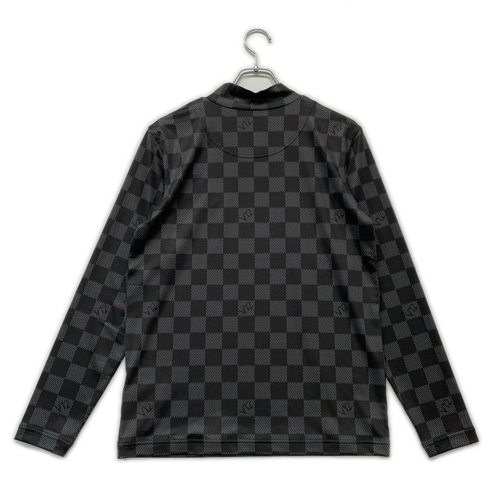 ♥品 メンズ ヴィ トゥエルヴ V 12 長袖シャツ M 黒×グレー モックネック チェック 総柄 ストレッチ