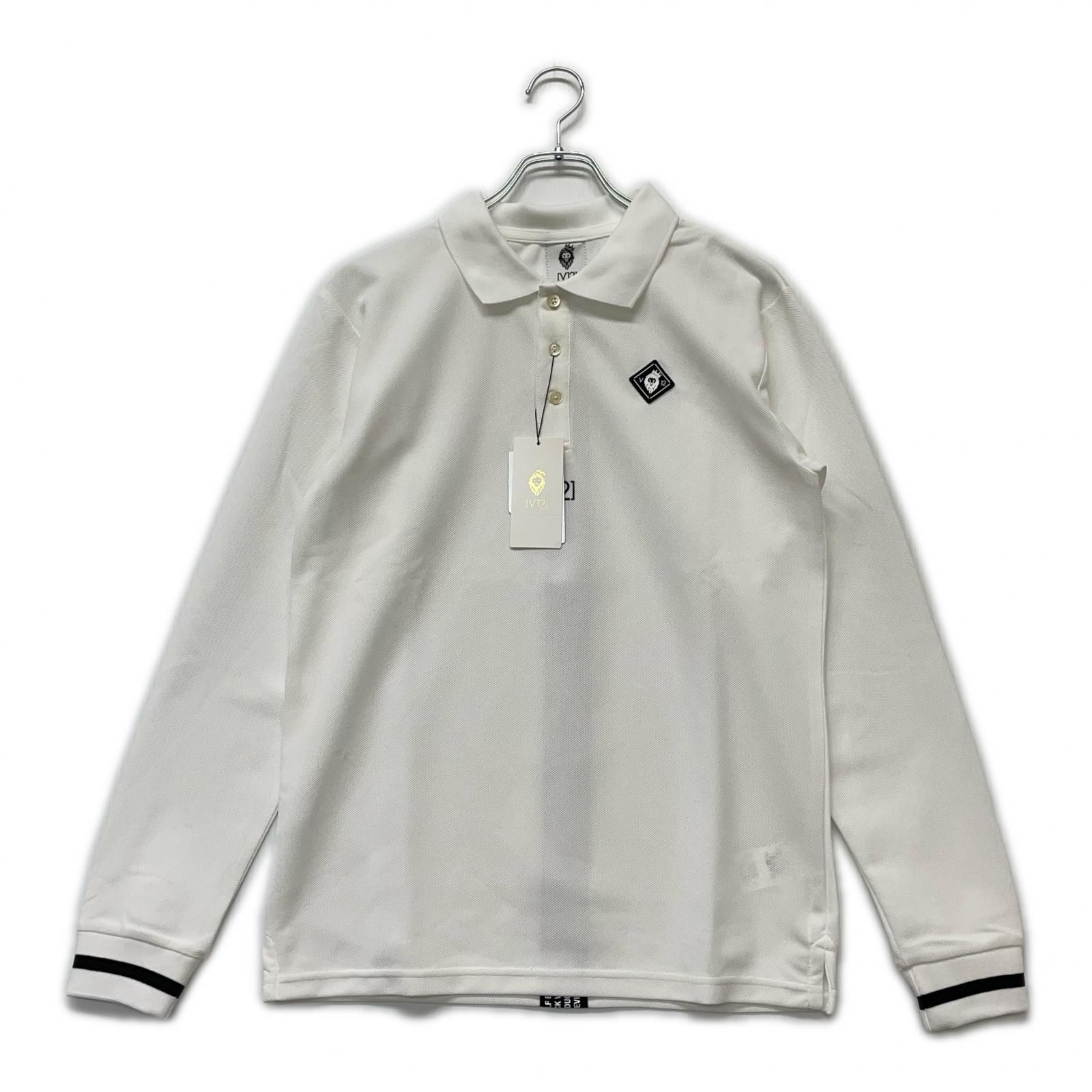 メンズ ヴィ トゥエルヴ V 12 長袖ポロシャツ M 白 ロゴテープ シリコンタグ 吸水速乾