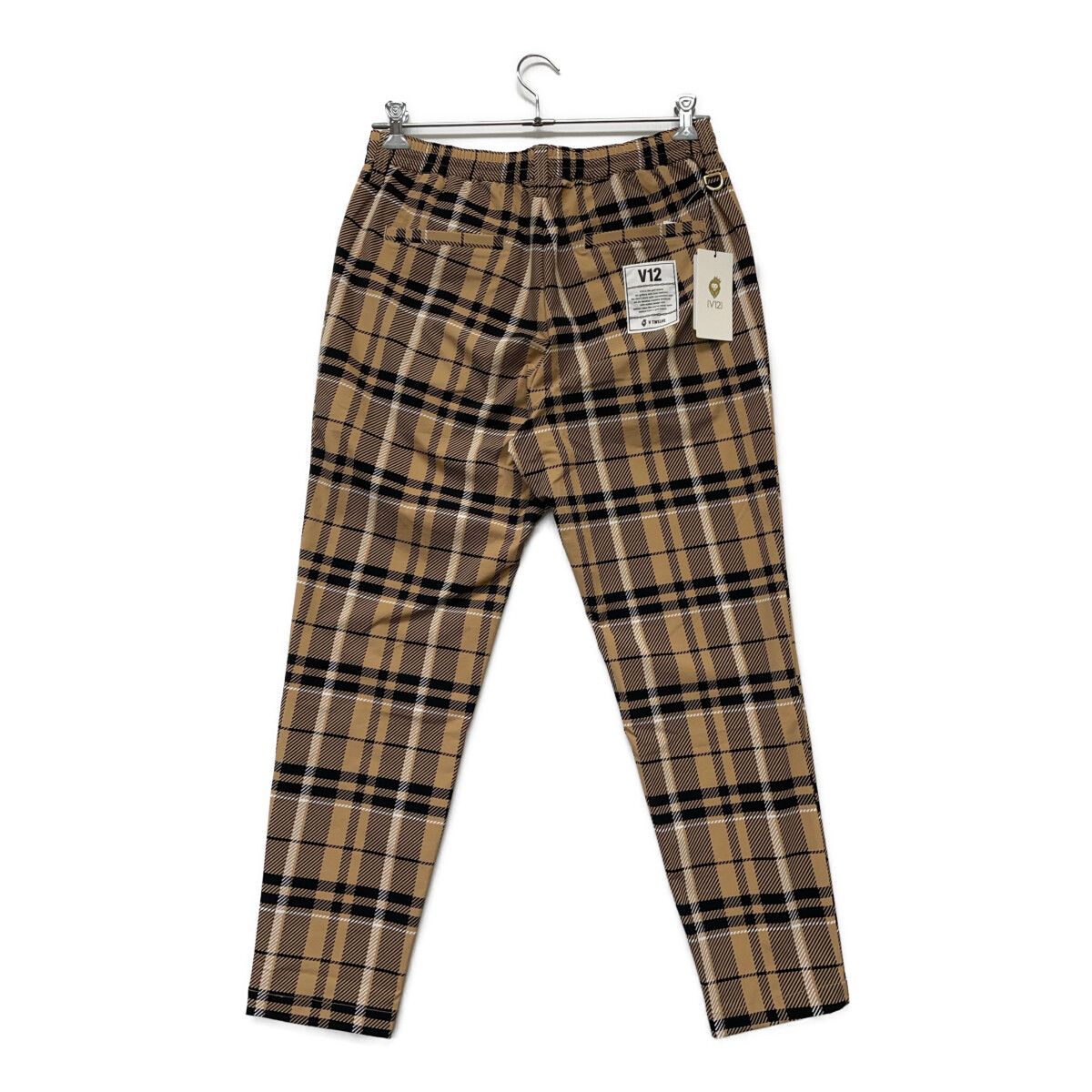 未使用品 メンズ ヴィ・トゥエルヴ V12 パンツ L ベージュ×ブラック チェック 総柄 撥水 軽量